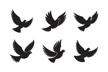 Obraz premium Black vector wings silhouette, dove flight symbol