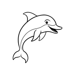 A smiling Dolphin jumping out of water line art