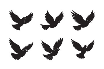 Obraz premium Black vector wings silhouette set, dove feather art