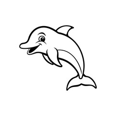 A smiling Dolphin jumping out of water line art