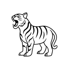 A Tiger roaring in the jungle bold line art illustration