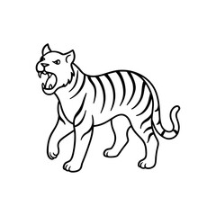 A Tiger roaring in the jungle bold line art illustration