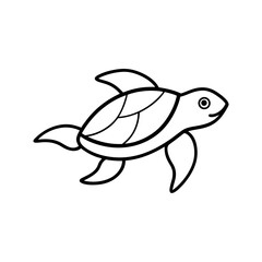 A Turtle swimming with fish line art illustration