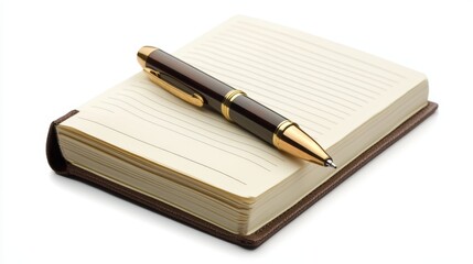 Elegant Brown Leather Notebook with Gold Pen Blank Pages Writing Office Supplies