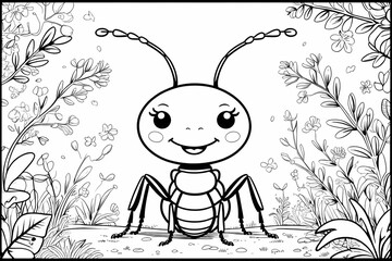 Fototapeta premium A line of cute cartoon ants, ready to be colored.
