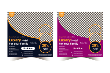 Luxury and Clean Hotel Social Media Post design, Creative real estate social media hotel poster design, Elegant Hotel Booking Advertisement.