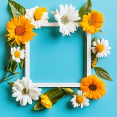 flower background template, empty white space for text in the center, with simple clean square frame  HD 8K mockup wallpaper Photographic Image
