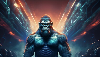 portrait of a young gorilla in a dark suit