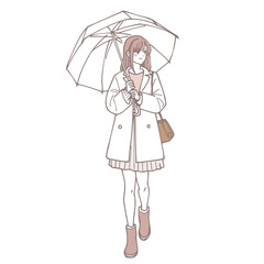 雨の日に傘をさしている女性のイラスト