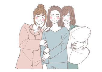 パジャマパーティを始める女性たちのイラスト