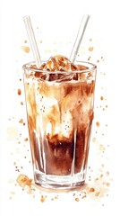 Artistic set of coffee beans and coffee cup drinks isolated on brown background,hand-drawn vector,hot coffee drinks,cafe shop,modern flat design,Fashionable and cute coffee motif concept.