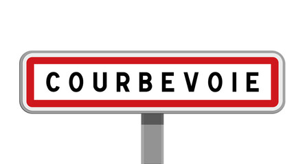 Panneau sur poteau central de Courbevoie, Hauts-de-Seine, Île-de-France