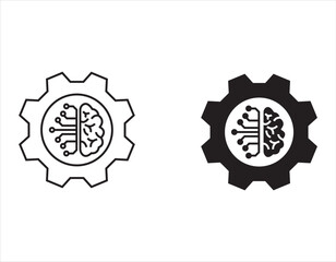 Human brain with gear line icon set. Robot technology and engineering thinking symbol. For your website, logo, app, UI design. Vector illustration, isolated on white background.
