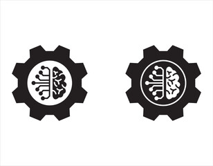 Human brain with gear line icon set. Robot technology and engineering thinking symbol. For your website, logo, app, UI design. Vector illustration, isolated on white background.