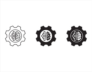 Human brain with gear line icon set. Robot technology and engineering thinking symbol. For your website, logo, app, UI design. Vector illustration, isolated on white background.