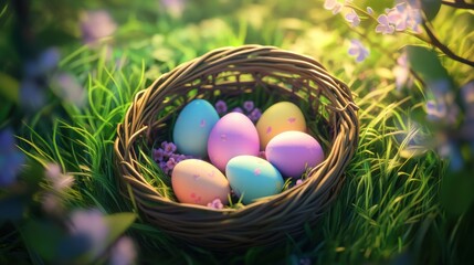 Happy Easter day with Colorful Easter eggs,Spring holiday,Happy easter eggs,festive clip art,Happy Easter greeting card, poster, banner template,april festive concept.