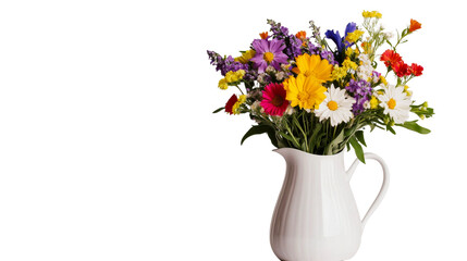 Colorful bouquet of daisies in vase, isolated on black, cut out transparent