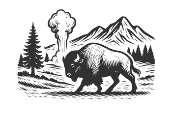 yellowstone national park vector illustration