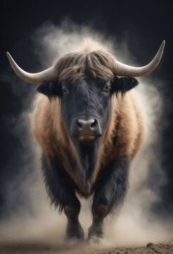 Buffalo Wild Animal Elegant Dramatic Portrait On A Mist Dark Background