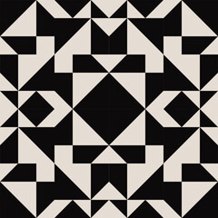 Seamless geometric half square triangle pattern in black and white. Graphical illustration for a unique wall decor, textiles and interior design.	
