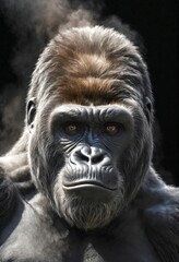 Obraz premium Gorilla Wild Animal Elegant Dramatic Portrait On A Mist Dark Background