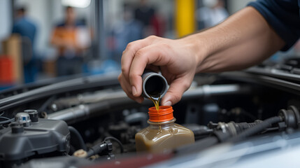 Auto mechanic checking oil