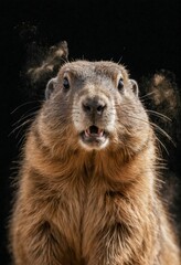 Marmot Wild Animal Elegant Dramatic Portrait On A Mist Dark Background