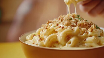Creamy mac and cheese in a bowl.
