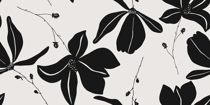 Elegant Black and White Floral Flowers Pattern