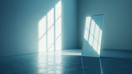 empty clean room with a mirror and sunlight entering from a window