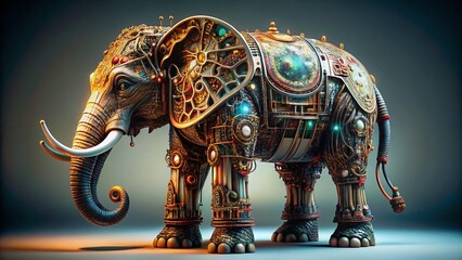 Fototapeta premium Mechanical Elephant Robot: Internal Circuits, High Depth of Field Stock Photo