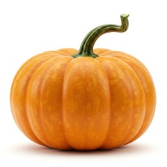 Fototapeta premium Isolated image of a round orange pumpkin with a green stem on a plain white background studio shot