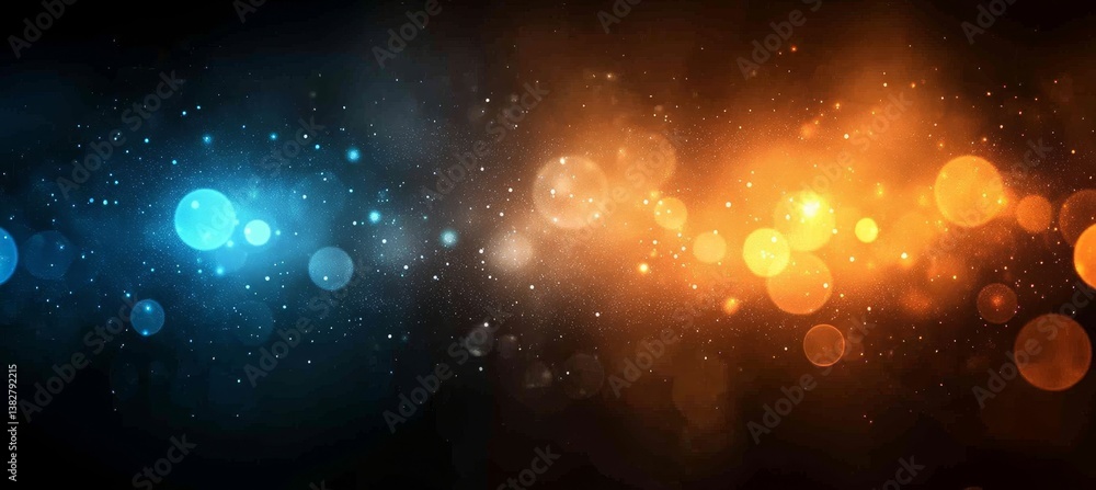 Poster abstract convergence a dynamic blend of blue and orange bokeh lights with sparkling effect