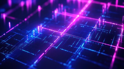 Fototapeta premium Futuristic Advertisement Background with Neon Glow and Digital Grid