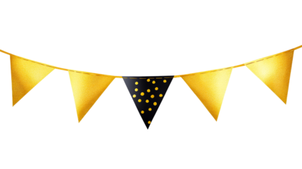 Festive gold, black banner decoration, pennants garland party, cut out transparent