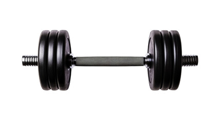 Naklejka premium Dumbbell for strength training on a black backdrop, cut out transparent