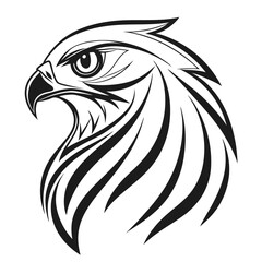 Obraz premium Black Outline Eagle Head Bird Predator Illustration Single Object Isolated On White Background