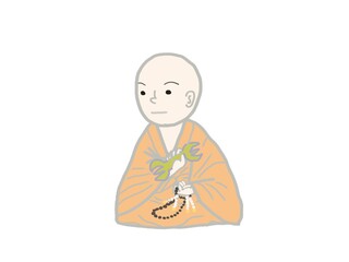 Illustration of a person representing an esoteric Buddhism guru sitting and looking straight ahead