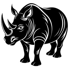 Fototapeta premium Powerful Black Rhinoceros Wildlife Animal Illustration Strong Horn Single Object Vector Design Isolated On White Background