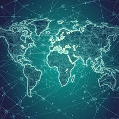 Global Network with AI Connections and Digital World Map