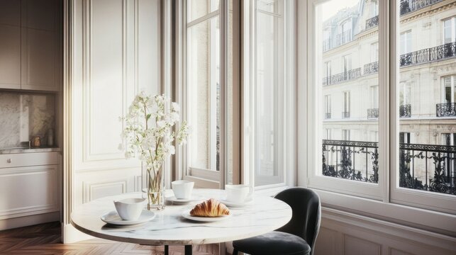 Stylish breakfast area in Paris.