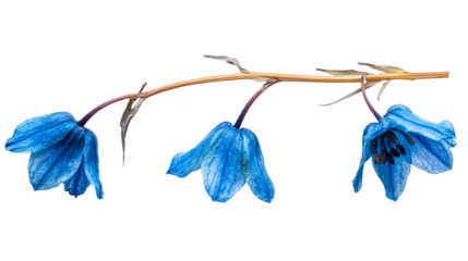 Blue Scilla flowers with stem, isolated floral element, cut out transparent