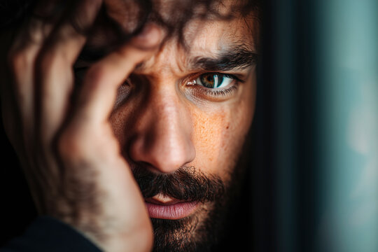 A Man's Melancholy: A Close-Up Portrait of Pensive Expression and Hidden Emotions