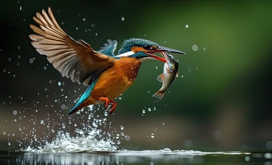 Kingfisher in Flight with Catch