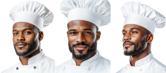 Portrait of a Black male chef, isolate on white background. Set Collection Png.