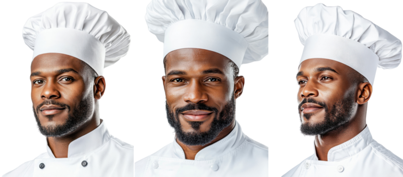 Portrait of a Black male chef, isolate on white background. Set Collection Png.