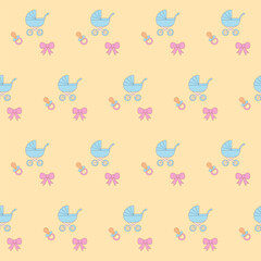 Baby Clothing Textile Seamless Swatch Background. Hand Drawn Doodle Funny Cute Infant Fabric Pattern. Cute Kawaii Whimsical Wrapping, Wallpaper Nursery Design. Vintage Elegant Retro Style. Nappy Cover