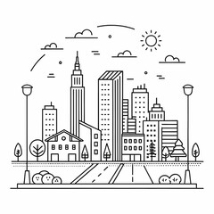 Obraz premium Line art of a city for kids color page doodle art