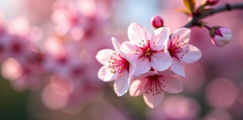 Obraz premium Close-up of cherry blossom buds on tree branch in spring, petals, seasonal