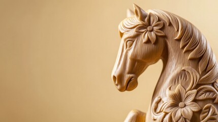 Naklejka premium Carved wooden horse figurine.